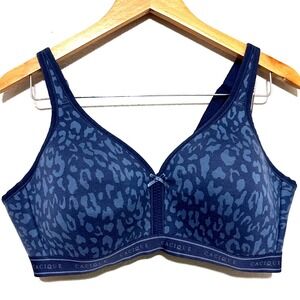 Cacique Blue Leopard Print Lightly Lined No-Wire Bra 42C Animal Print Comfort